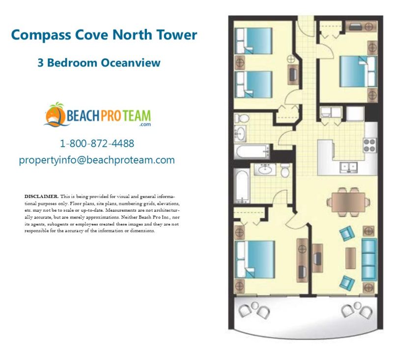 Compass Cove North Tower Floor Plan - 3 Bedroom Ocean View